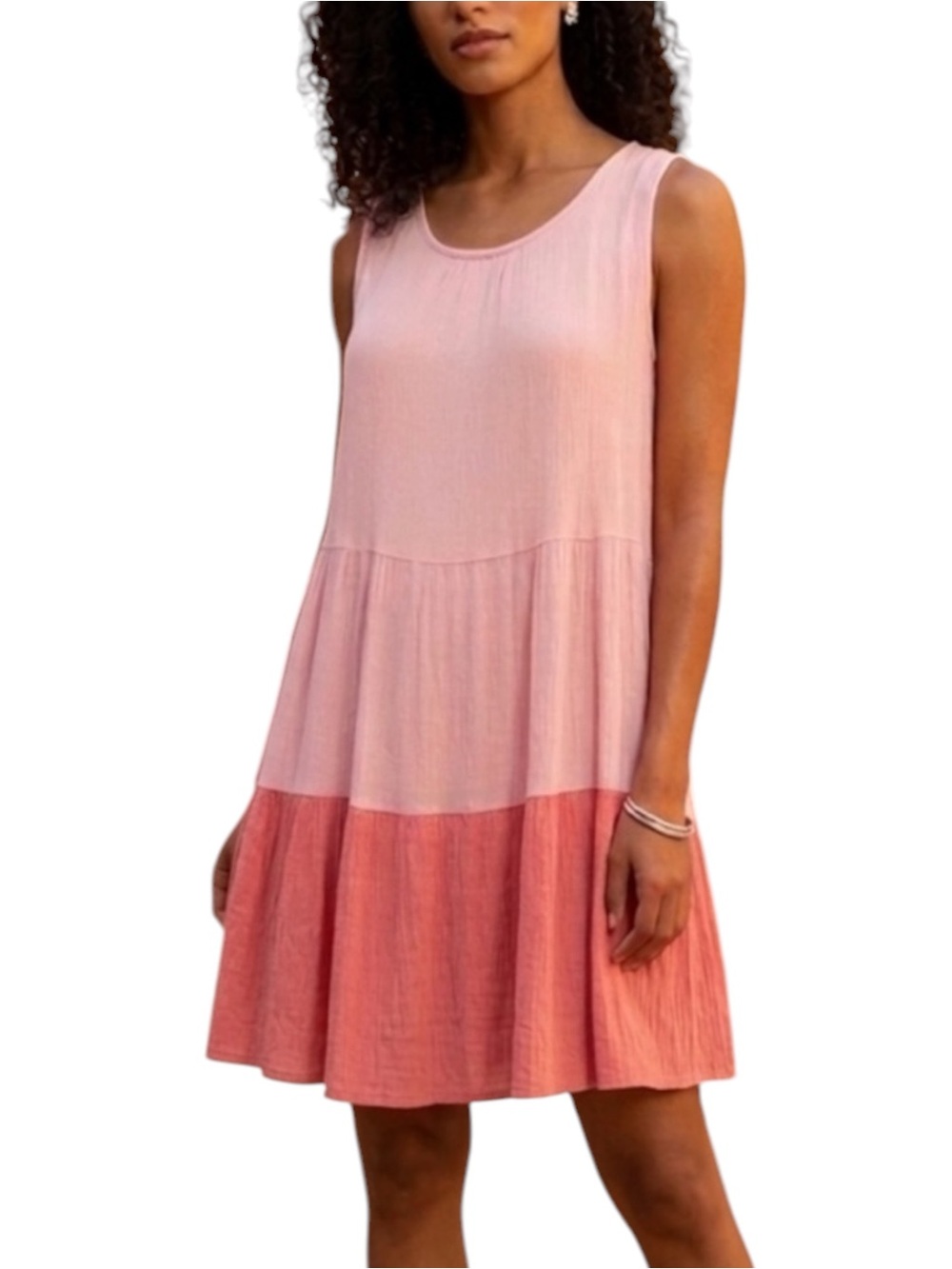 INDIGO SOUL Lined Sleeveless Ombre Pink Tiered Summer Dress Size 2X